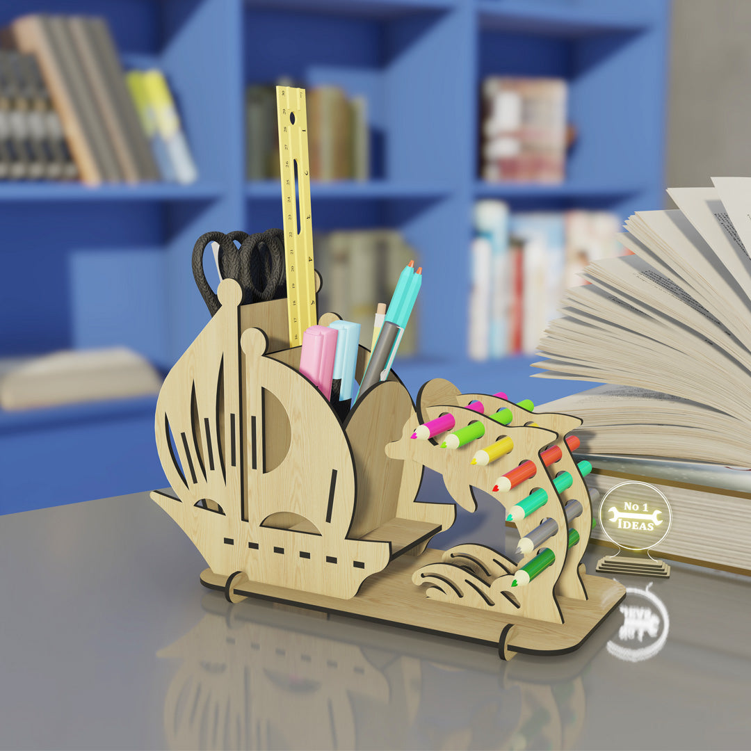 Cute Wooden Dophin Pen Holder - Handmade Gift