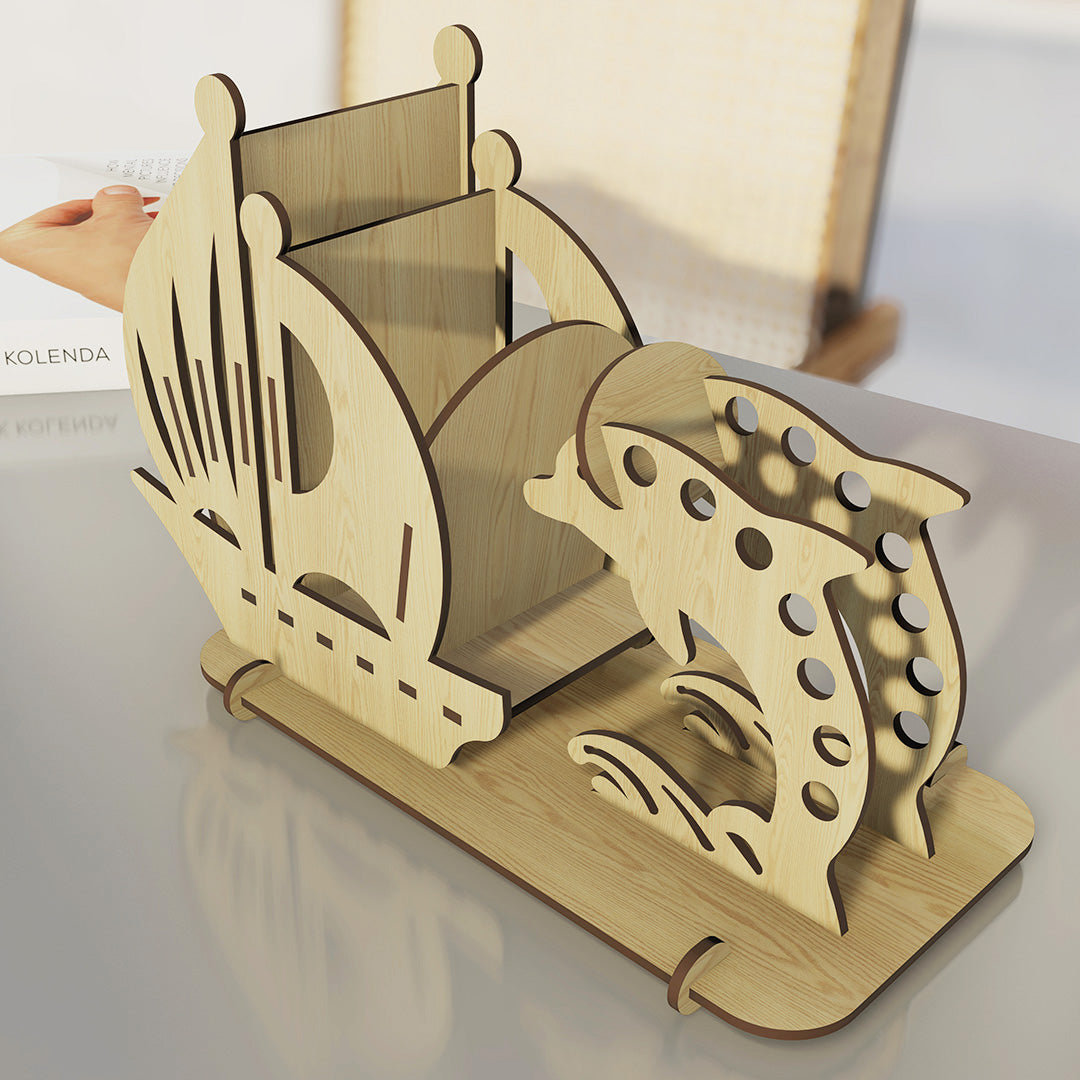Cute Wooden Dophin Pen Holder - Handmade Gift