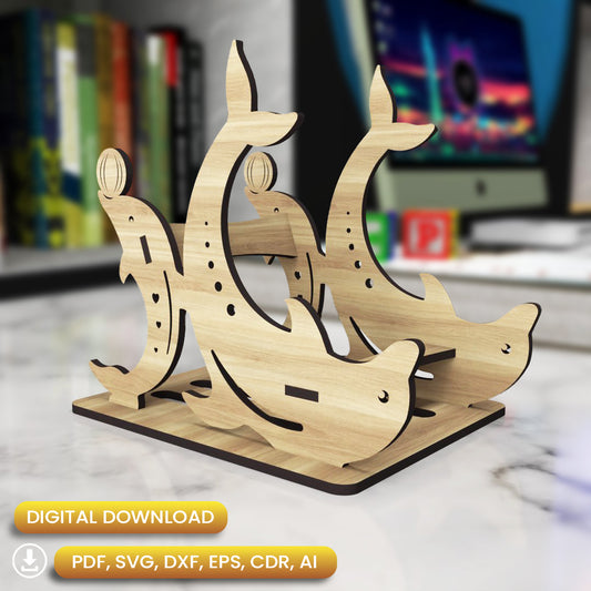 Wooden Dophin Tablet Holder - Laser Cut Svg