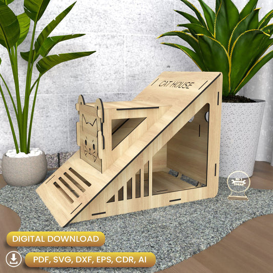 Triangle Cat House DXF - Gifts for Pets